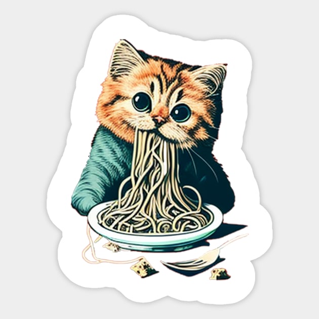 CAT EATING SPAGHETTI Sticker by TheABStore